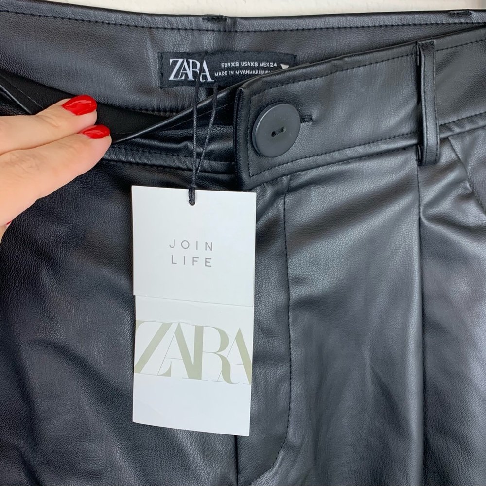 Zara Wide Leg Crop Trousers Faux Leather Baddie Capri - Picture 5 of 12